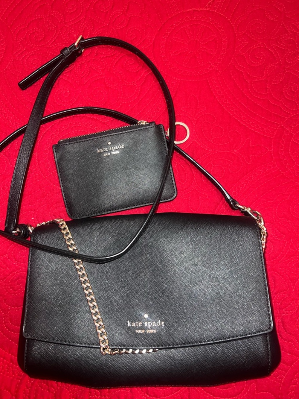 kate spade Black Saffiano Crossbody Bag with Card Case